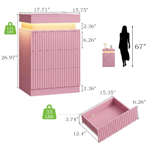 Image of Fluted LED Night Stand with Charging Station, Pink