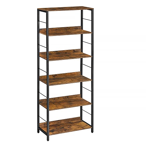 VASAGLE 6-Tier Bookshelf, Bookcase for Office, 11.8 x 23.6 x 70.1 Inches, Shelving Unit, with Back Panels, Industrial Style, for Living Room, Study, Home Office, Rustic Brown and Black ULLS1