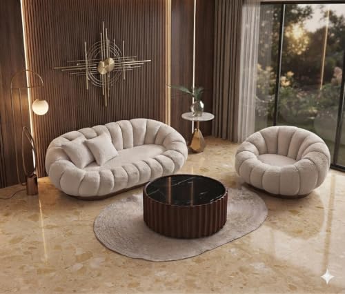 Image of CRAFTCITY 4 Seater Pumpkin Sofa Set | Modern Curved Sofa & Matching Accent Chair Living Room