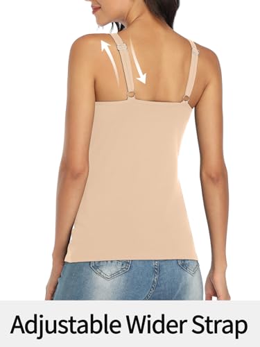 Image of V FOR CITY Women's Cotton Tank Top with Unpadded Shelf Bra Adjustable Wide Strap Camisole Summer Basic Udershirts