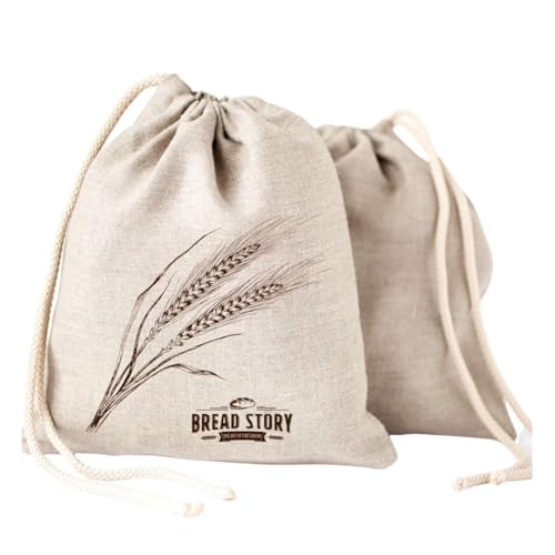 Linen Bread Bag – Reusable Linen Bags for Homemade Bread & Sourdough | Cloth Bags for Sourdough, Artisan Loaves, & Pastries | Unbleached Natural Fabric with Drawstring Closure, 2-Pack, 11 x 15'