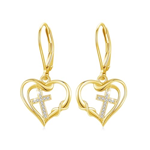 Cross Earring for Women 925 Sterling Silver/Gold/Rose Gold Heart Infinity Earring Faith Pendant Earring Heart Cross EarringJewelry Gift for Mother Girlfriend Valentine Christmas