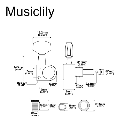 Musiclily Pro 6-en-ligne Scellées Dual Pin Mécaniques Set pour Squier Strat, Chrome - Les Beatles, Paul McCartney, John Lennon, RIngo Starr, George Harrison Musiclily Pro 6-en-ligne Scellées Dual Pin Mécaniques Set pour Squier Strat, Chrome – Image 3