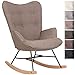 CLP Chaise A Bascule Sanka en Tissu I Fauteuil A Bascule avec Support en Métal I Fauteuil De Relaxation avec Patins en Bois Taupe