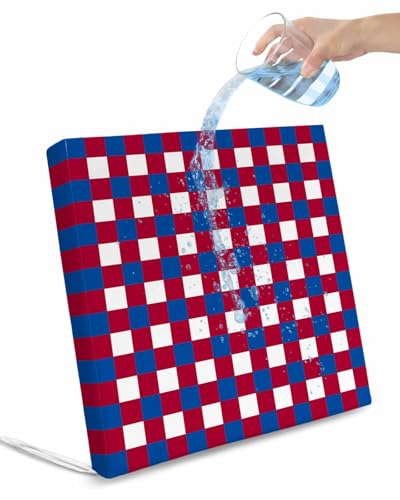 2 Pack 4th of July Waterproof Cushion Covers with Ties, Outdoor Patio Chaise Lounge Chair Seat Cushion Slip Covers Replacement(Only Cover) Independence Day Red Blue White Plaid Checkered 24