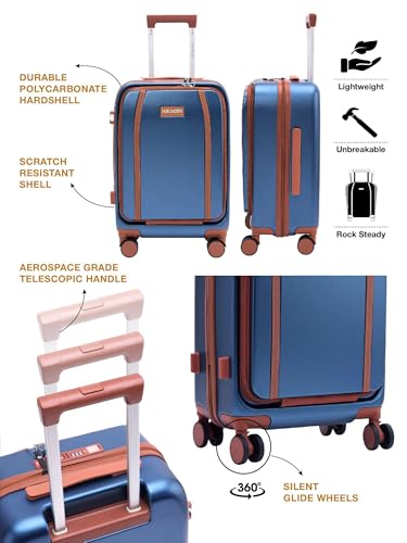 Image of FUR JADEN The Wayfarer Polycarbonate Travel Luggage Suitcase with 8 StealthTech Silent Shock Absorbing Wheels, TSA Lock & Aviation Grade Telescopic Trolley (Cobalt Navy, TechPro Set)