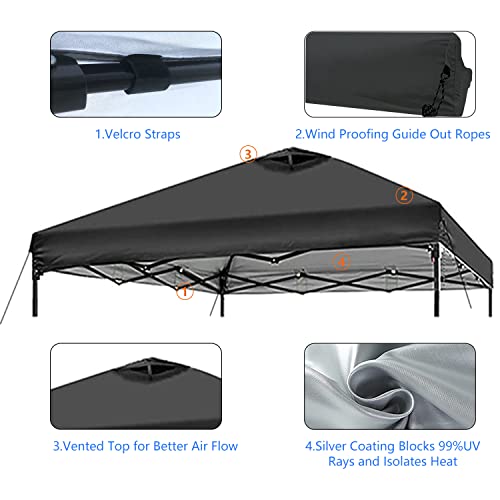 Jorohiker 10x10 Canopy Replacement Top Cover,Pop Up Canopy Tent Top with Air Vent Ropes, Waterproof Sunshade Silver Coated Oxford Cloth for Garden Patio Picnic Camping (Silver-Coated White-Top only)