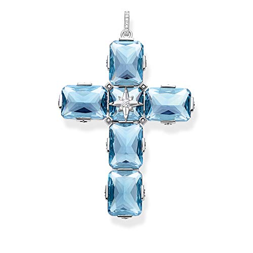 Pendentif Thomas Sabo Kreuz grande croix argent 925 pierres bleues PE881