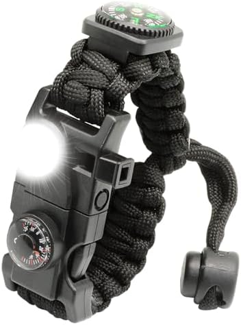 NVioAsport 20 in 1 Survival Paracord Bracelet Adjustable Gear Kit with SOS LED Light, Fire Starter, Bigger Compass, Survival Whistle, Perfect for Camping, Hiking, Fishing