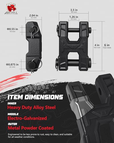 AMBULL H-Shaped Towing Winch Shackle, Heavy Duty Winch Fairlead Hook, Dual Pin Design as 3/4\" Shackle & 3/8\" Winch Hook for Towing, Recovery, Off-Road, 17,636 lbs Working Load-1 Pack, Black - Thumbnail 4