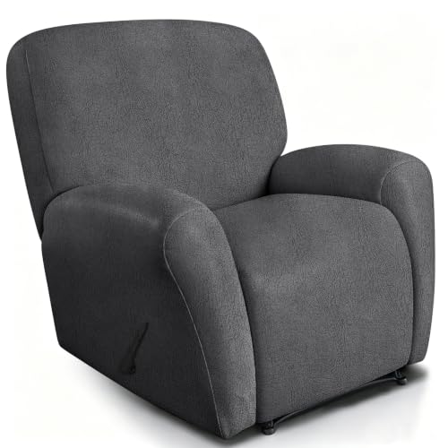 Image of ANARACHON Leather Like Recliner Chair Covers Heavy Duty, 4 Pieces Recliner Cover for Recliner Chair, Leather Cover for Recliner slipcovers Washable for Pets (256Dark Gray)