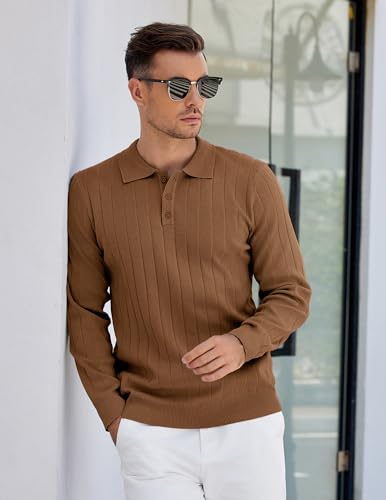 COOFANDY Mens Knit Polo Sweater Long Sleeve Polos Lightweight Casual Dress Pullover Sweaters2