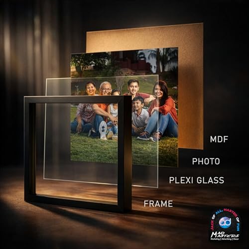 Image of Mad Masters Customized Photo Frame | 9 Photo Collage Wooden Frame, 12 x 12 inches | Personalized Wall Frame for Couple, Family, Kids | Home Decor & Gift (Black, Textured)