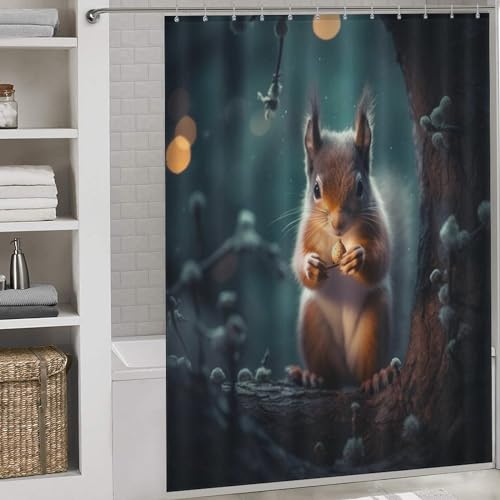 Rideau de douche écureuil lavable en tissu polyester imperméable 168x183 avec 12 crochets - 2