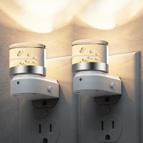 Image of L LOHAS LED Night Light, 2 Pack Night Lights Plug into Wall, 3000K Soft Light LED NightLights, Built in Dusk to Dawn Sensor Bubble Wall Light for Hallway, Bathroom, Rooms