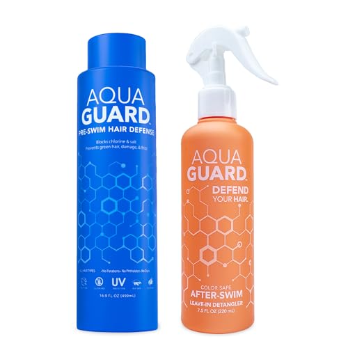 AQUA GUARD Pre-Swim Hair Defense + UV Leave-In Detangler Swim Hair Care Bundle | Made in California | Seriously, No More Swim Hair | Prevents Chlorine Damage + Softens Hair While Swimming