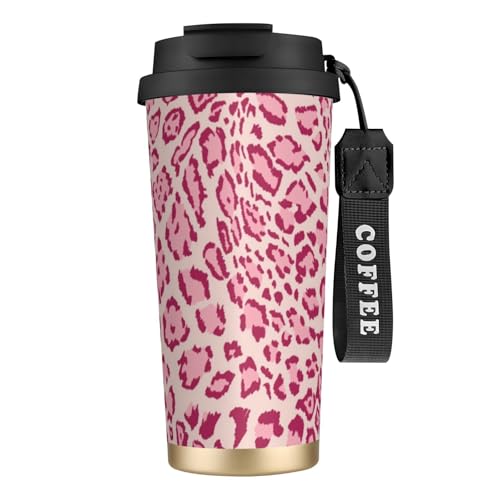 タンブラー ピンクのヒョウ柄 マグボトル コーヒーカップ 水筒 保温 保冷 ウォーターボトル 蓋付き ストロー付き 直飲み おしゃれ プレゼント