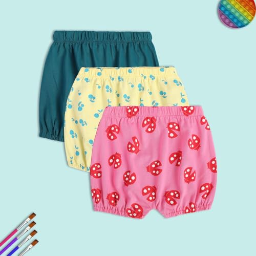 Image of miniklub Baby Elastic Knitted Cotton Printed Short, Pack of 3 (Multi Color)