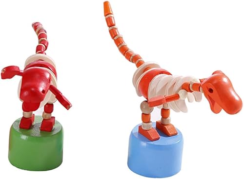 Toyvian 2pcs Pulgar de madera Push Puppet Finger Dinosaur con base de prensa de madera