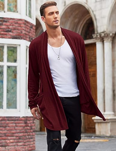ELESOL Men's Ruffle Shawl Collar Cardigan Open Front Lightweight Long Length Drape Cape Overcoat2