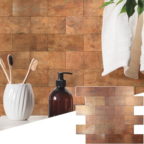 Reovatile 2026 New Upgrade Peel and Stick Backsplash Tile, Peel and Stick 11.34" X 11.57" Wall Tile for Kitchen, Bathroom, Fireplace, Laundry (Copper Metal, 20 Packs)