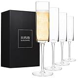 Elixir Glassware Kristall Champagnergläser 177 ml I Champagnerkelche 4 Set | Prosecco-Gläser I Schaumweingläser 4 Stück spülmaschinenfest I Edle Kristallgläser wie mundgeblasen