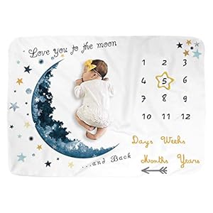 Baby Monthly Milestone Blanket for Boy and Girl,Monthly Blanket for Baby Pictures,Baby Photo Blanket for Newborn (Blue…