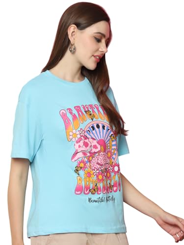 Image of Preneum Women's Cotton Aesthetic & Cool Graphic Printed Baggy Fit Drop-Shoulder Sleeves Cotton Oversized T-Shirt || Printed