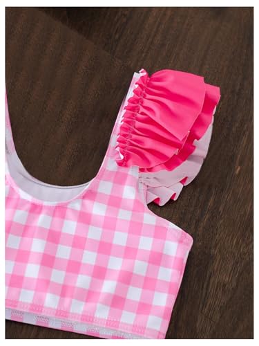 Verdusa Girl's 2 Piece Gingham Plaid Bikini Set Ruffle High Waist Swimsuit Bathing Suit3