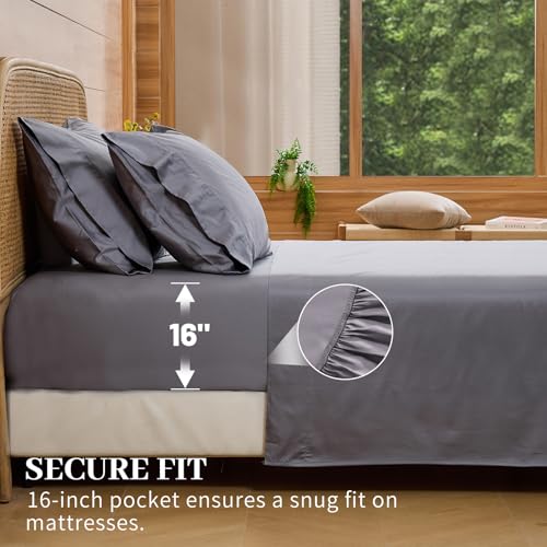 Image of Bedlifes 1000TC Egyptian Cotton King Sheets, 4Pcs, 16 inch Deep Pocket | Cooling & Breathable, Ultra Soft, Hotel Comfort, Sateen Weave, OEKO-TEX Certified, Easy-Care Machine Washable