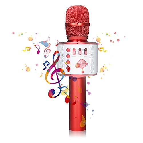 NASUM Wireless Bluetooth Karaoke Microphone,3-in-1 Portable Built in Bluetooth 4.1 Speaker Machine,Handheld Karaoke Mic for Android/iPhone/iPad/Sony/,PC or All Smartphone(Red)