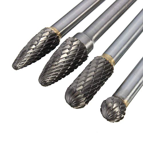 Chnee 4 Pcs Carbide Rotary Burr Set, 1/4-Inch Long Shank Tungsten Steel Head Burr Bit Set Fits Rotary Tool For Wood/Metal Drilling Carving Engraving thumb #2