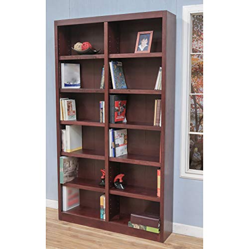 Traditional 84" Tall 12-Shelf Double Wide Wood Bookcase In Cherry #TOP3