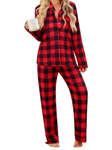 Image of SWOMOG Womens Pajamas Set Long Sleeve Sleepwear Button Down Nightwear Soft Cotton Pj Lounge Sets