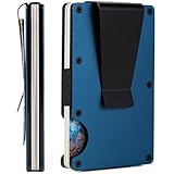 RARITIK Minimalist Carbon Fiber Wallet for Men, Money Clip Cash Strap Wallet, RFID Blocking Metal Wallet Aluminum Card Holder,Front Pocket Wallet(Matte Blue)