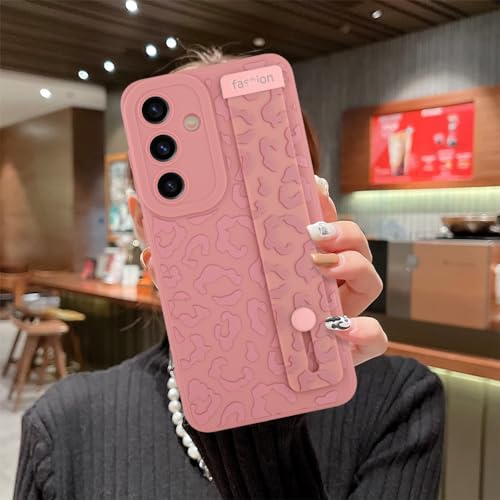 Image of Compatible with Samsung Galaxy S24 Plus Case with Strap Wrist Pink | Cheetah Print Shockproof Soft TPU Protective Cover for Women Girls, Slim Anti Scratch Case 6.7 Inch, Pink