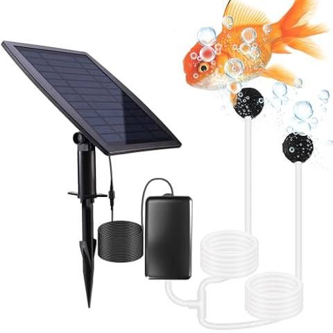 Lewisia Solar Air Pump Kit with Air Hoses and Bubble Stones 3 Working Modes Pond Aerator Bubble Oxygenator (2.5W) Cover