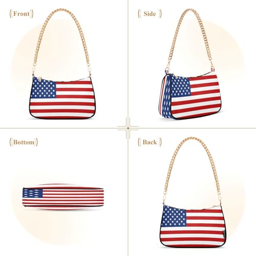 Image of Shoulder Bags for Women American US Flag Independence Day Patriotic Hobo Tote Handbag Small Clutch Purse with Zipper Closure