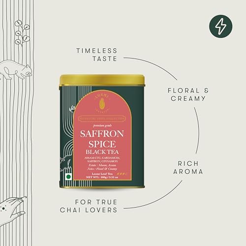 Image of Luxmi Estates Saffron Chai | 100 gm | Signature India collection | Assam CTC | Black tea collection | Strong Masala Chai | Antioxidants | Assam Valley tea | Kashmiri Saffron, Cinnamon, Natural Cardamom Extract