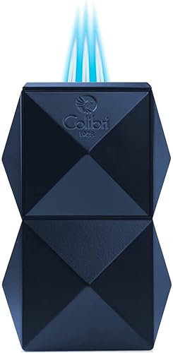 Colibri Quasar - Encendedor de mesa de butano con llama triple chet, elección para entusiastas de los puros con ventana de combustible azul, llama