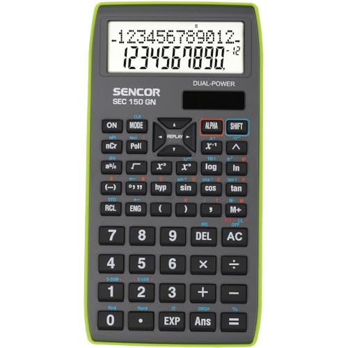 SENCOR Sec 150 GN - Calculadora Escolar, 240 Funciones científicas, Pantalla LCD de Dos líneas, indicador de 12 Caracteres alfanuméricos y 10 + 2 dígitos, función de calculadora, Color Gris y Verde