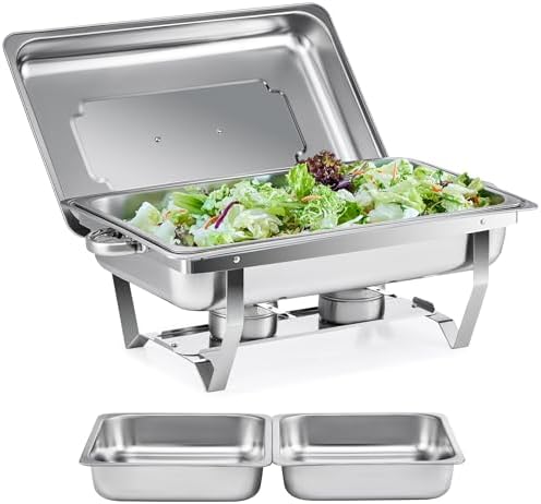 Wilprep Chafing dish set 9L RVS, 2 pakken met 2 grote GN 1/1 & 4 halve pannen GN 1/2 voor bruiloft, feest, banket, catering evenement