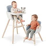 Mallify 3-in-1 Wooden High Chair, Convertible High Chairs for Babies and Toddlers, Baby Highchair with Adjustable Legs & Dishwasher-Safe Tray, Sleek Hardwood & Premium PU Cushion, Blue