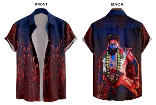Image of LAMBOO Men's Pushpa 2 The Rule Print Designe Printed Lycra Fabric Slim Fit Short Sleeve Shirt
