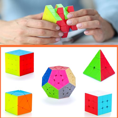 Sisys 6 Pack Speed Cube Set, Cubi Magici Di Velocità 2X2X2 3X3X3 4X4X4 Pyraminx Megaminx Skewb Puzzle Cubes Senza Adesivo Puzzle Cubo Giocattolo Per Bambini E Adulti - 6