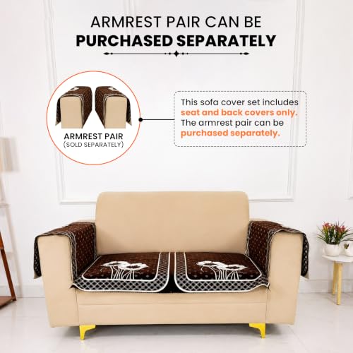Image of Homerz Premium Chenille Fabric Sofa Cover | Soft, Durable & Dustproof | Decorative Couch Cover (Florida Coffee, 2 Seater, Only Seat Cover)