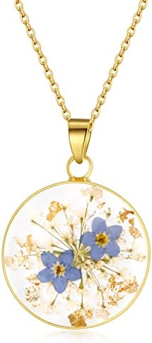 Forget-Me-Not and Queen Anne's Lace Pressed Wildflower Necklace | Gold Pressed Flower Necklace | Personalized Handmade Necklaces | Real Flower Necklace | Alaska State Flower Necklace | 18”
