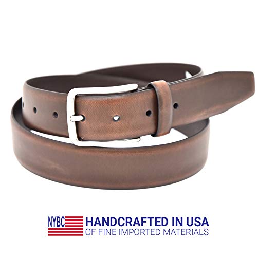 Belts for Men Vegan Leather Dress Casual Brown Mens Belt 35mm Width, NYBC Wilton, Small2