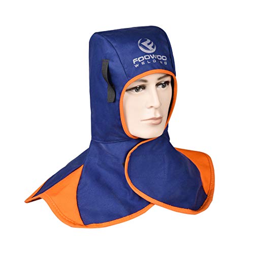 FOOWOO Fabric Welding Hood, Flame-Retardant Protective Welding Cap with Neck Shoulder Drape, Welding Neck Protection Match All Kinds Of Welding Helmet Mask (Blue)