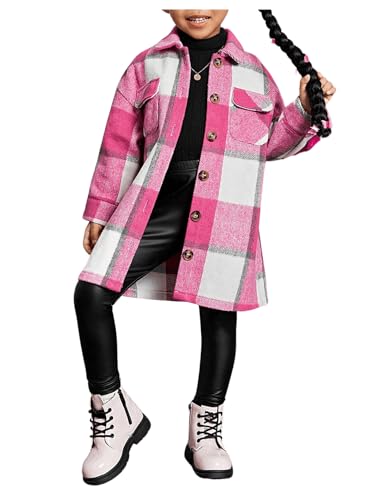 Floerns Girl's Plaid Print Long Sleeve Button Front Shirts Jacket Shacket Coat